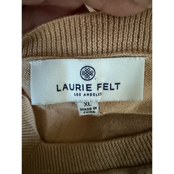 Laurie Felt V Neck Sweater Womens XL Tan Heart Print Cashmere Blend Preppy - Picture 2 of 11